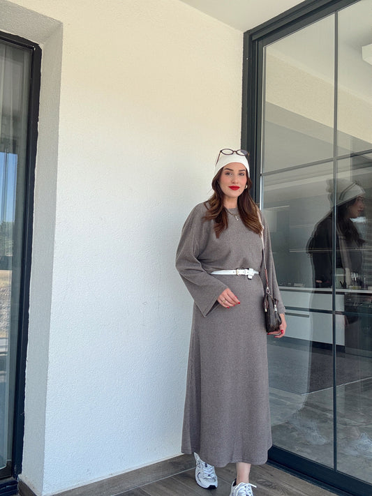 Fitilli uzun kol etekli takım Vizon