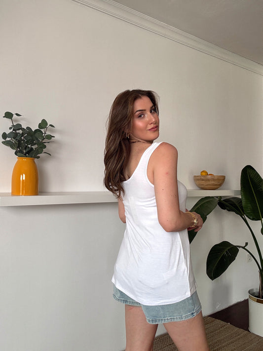 Modal Kumaş uzun atlet Beyaz