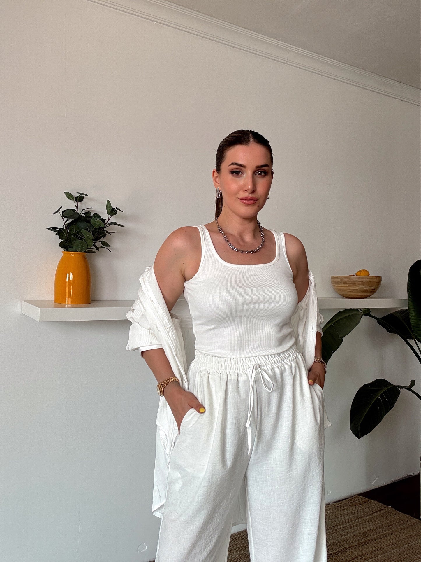 Crush çizgili atletli basic gömlek BEYAZ