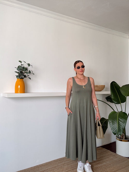 Askılı Modal Kumaş Elbise Haki