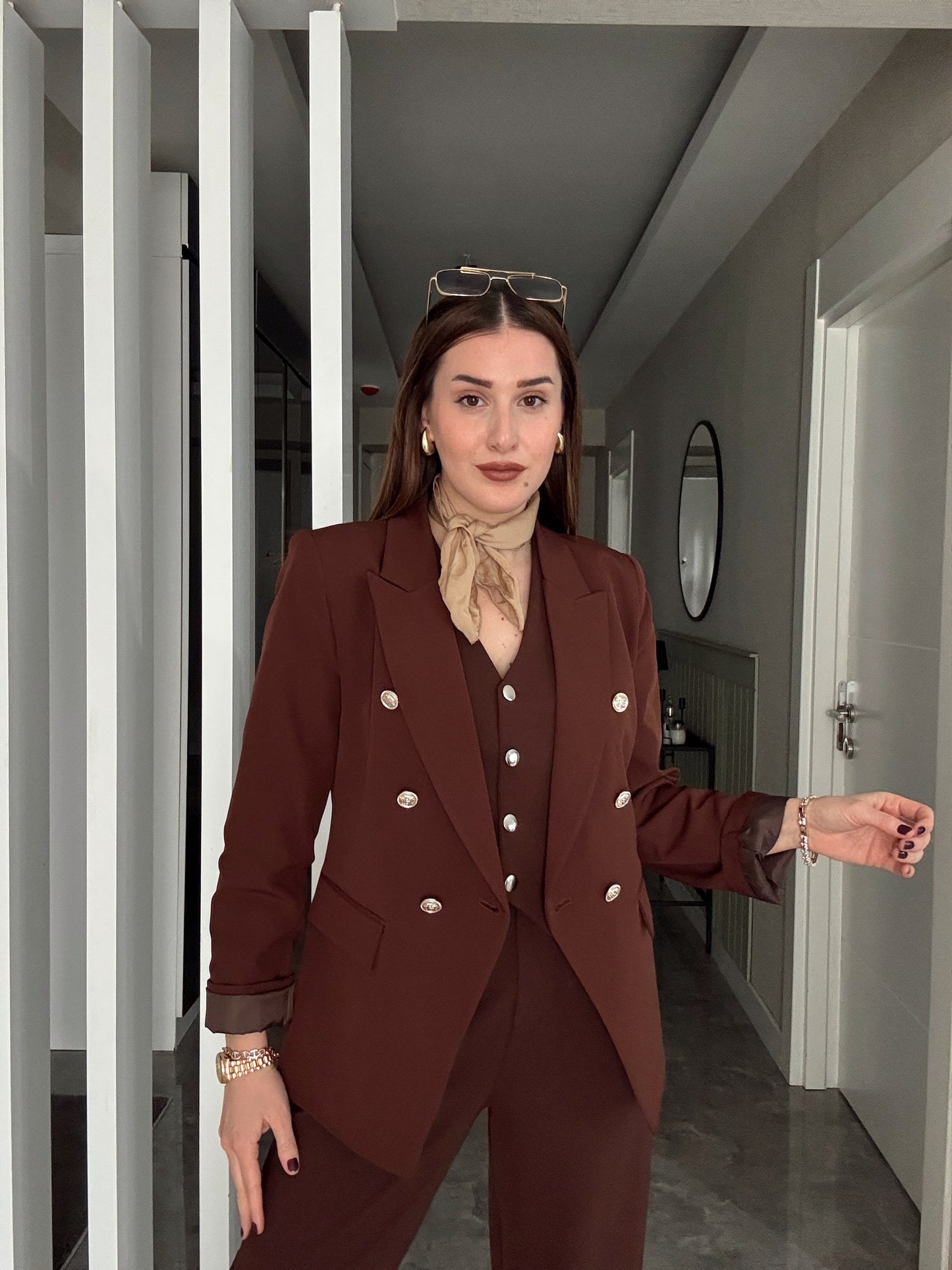 DIANA Düğmeli Astarlı Ceket - KAHVERENGİ