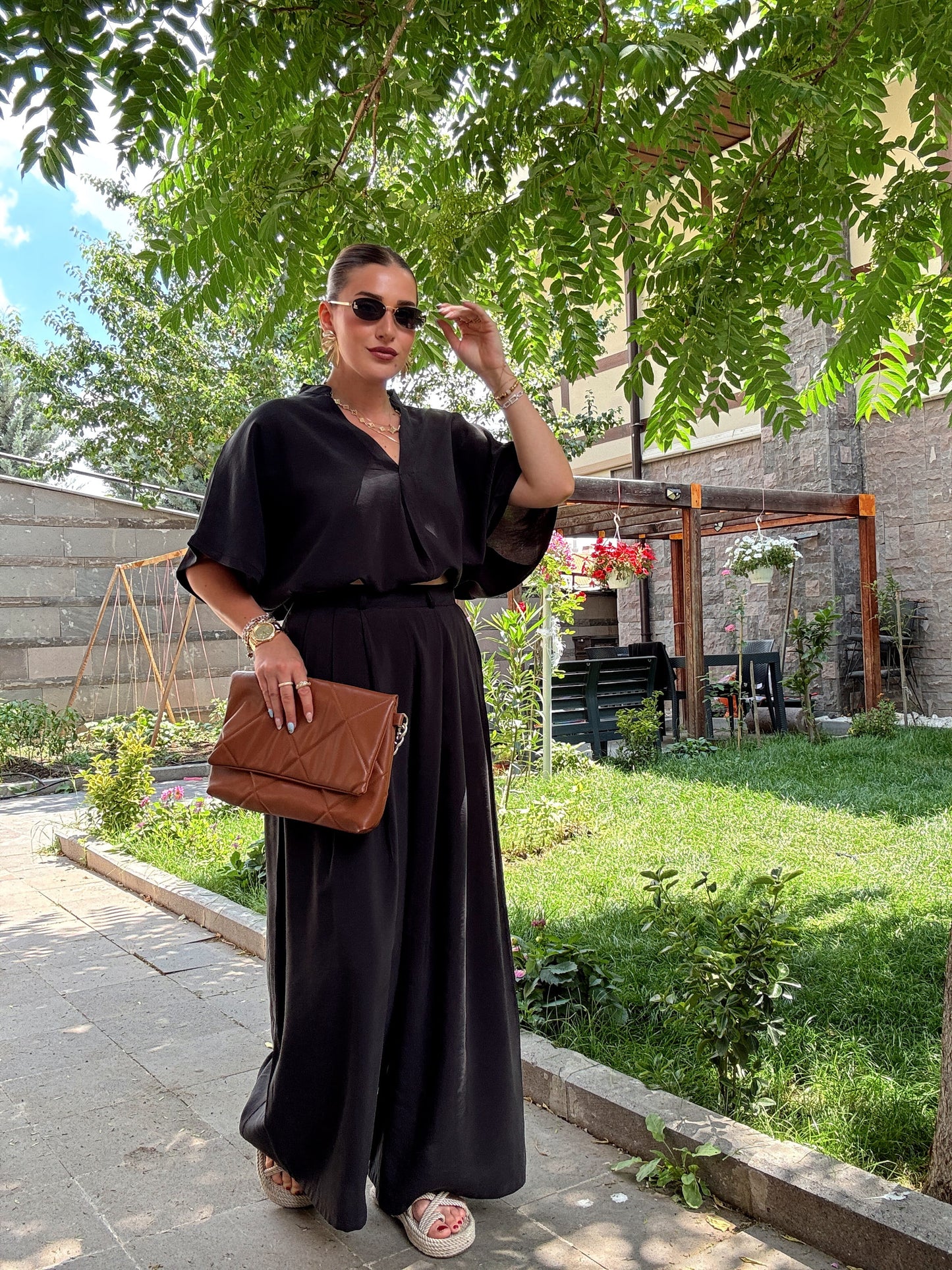 Oversize tensel ikili takım SİYAH