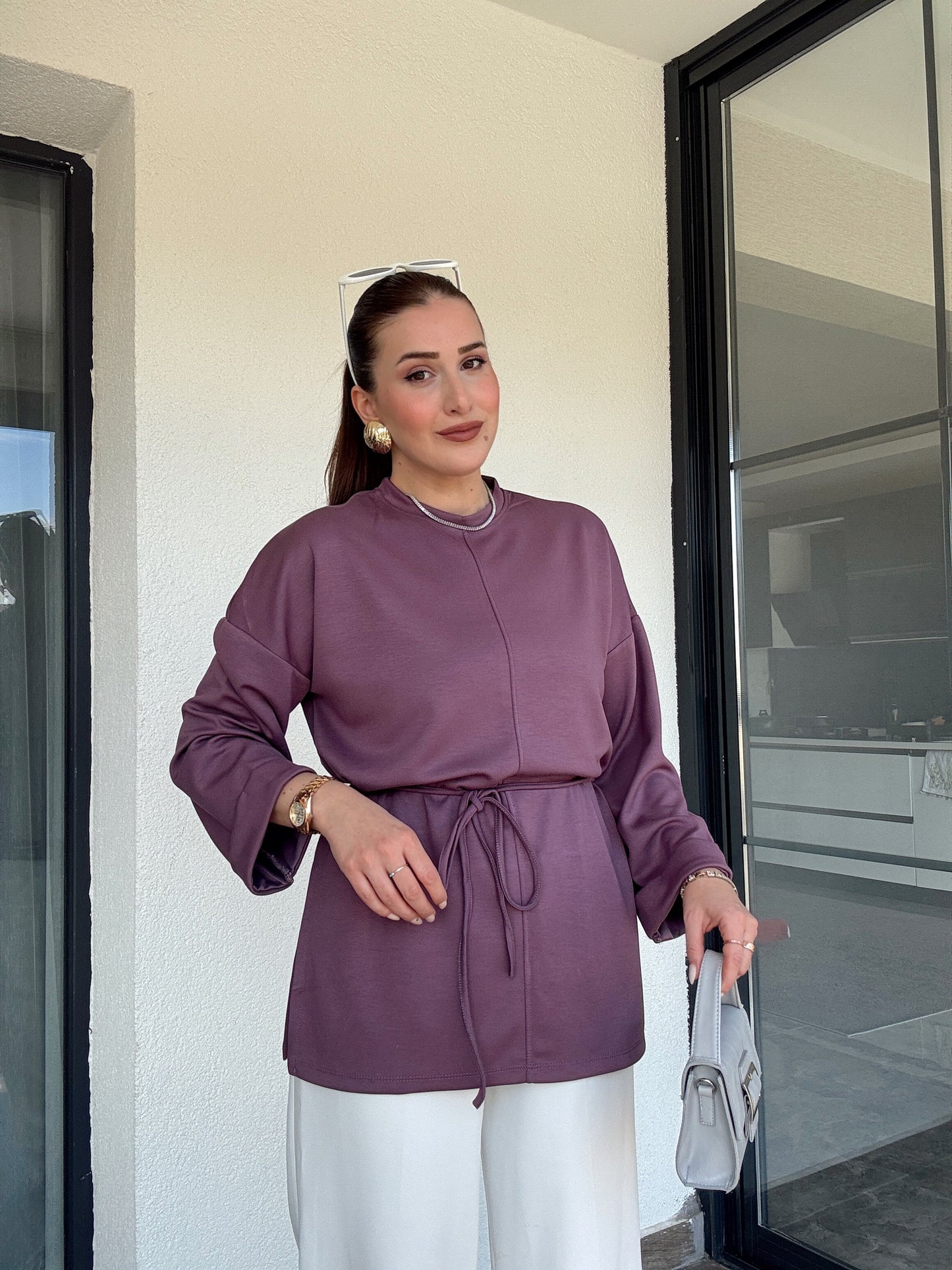 Modal kumaş duble kol tunik-MÜRDÜM