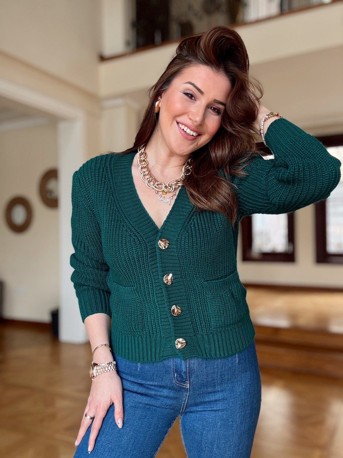 Gold düğme detaylı HIRKA-YEŞİL