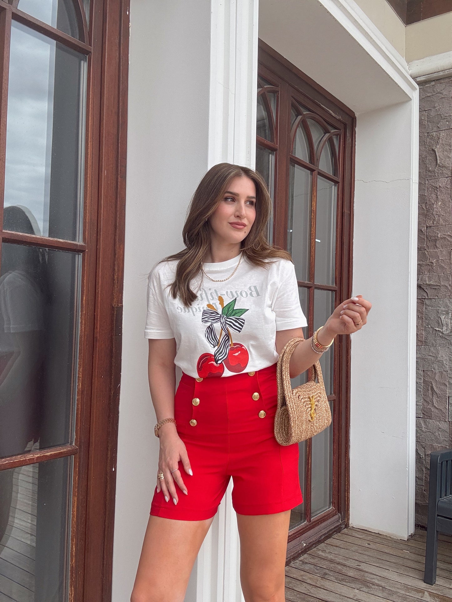 KURDELE baskılı basic tişört BEYAZ