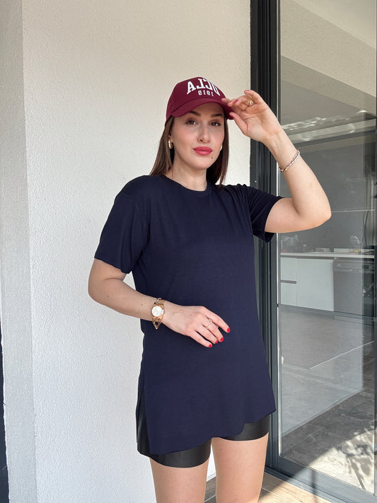 Viskon Sıfır Yaka Kısa Kol Tişört - LACİVERT