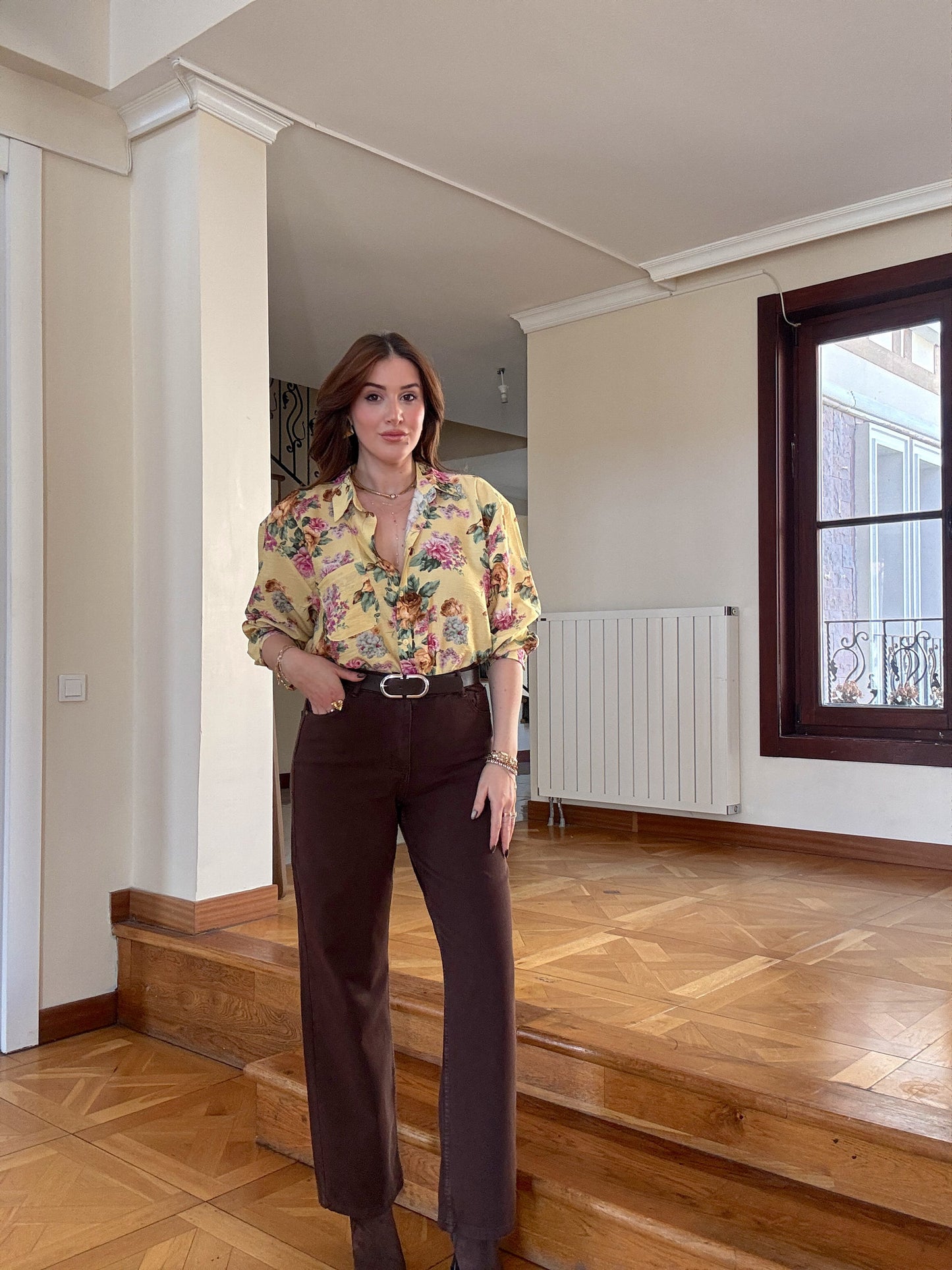 Kemerli Palazzo Pantolon Kahverengi