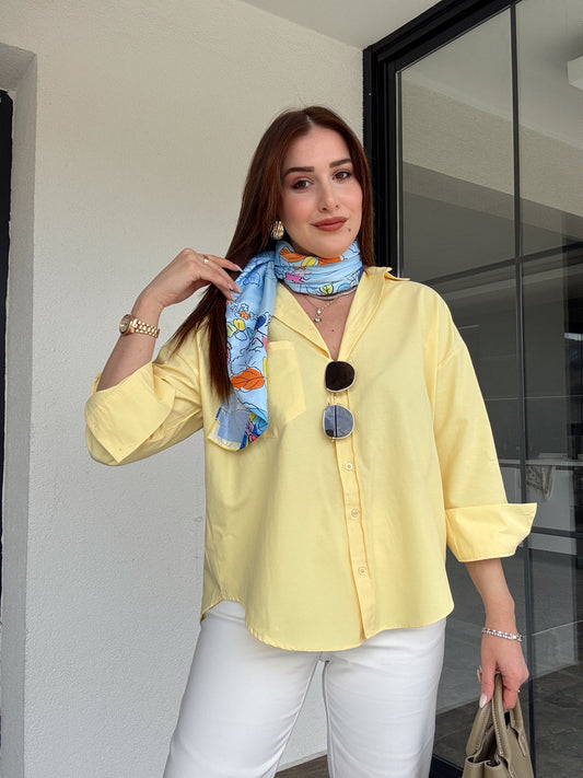 Uzun kol poplin gömlek-SARI
