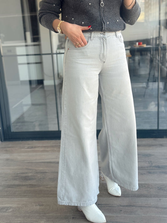 Zr model ekstra bol paça yıkamalı jean gri