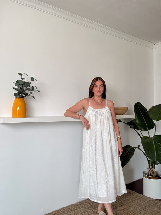 Askılı Astarlı Premium kumaş salaş elbise Bej