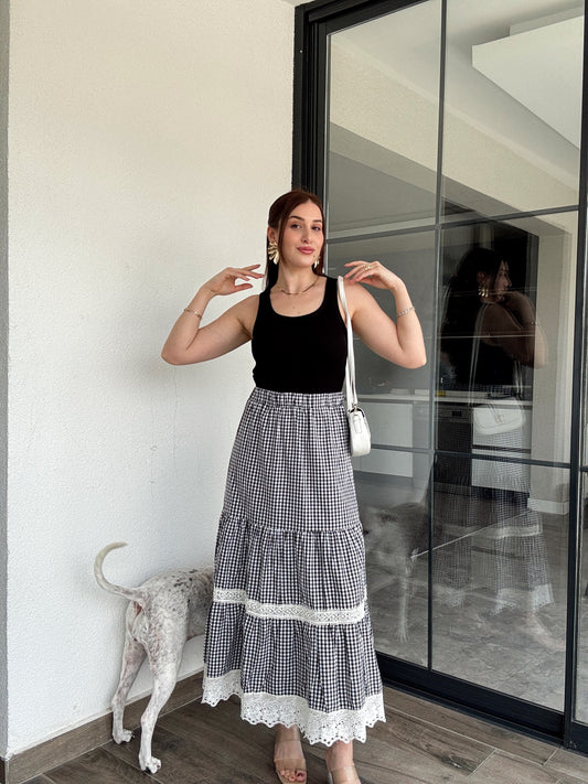 Potikare Güpürlü Etek Siyah