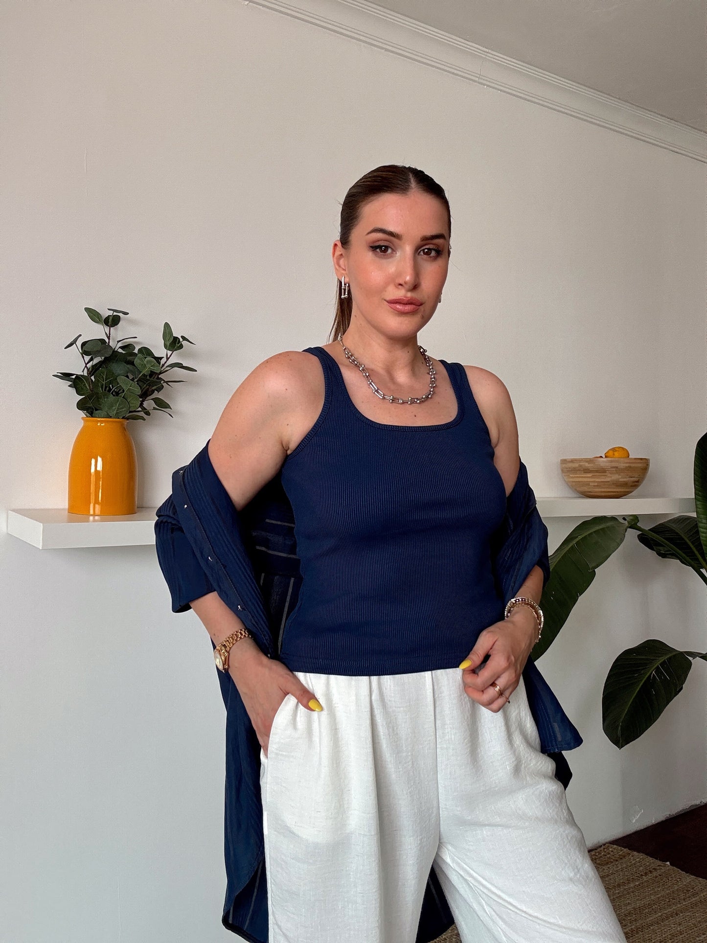 Crush çizgili atletli basic gömlek LACİVERT