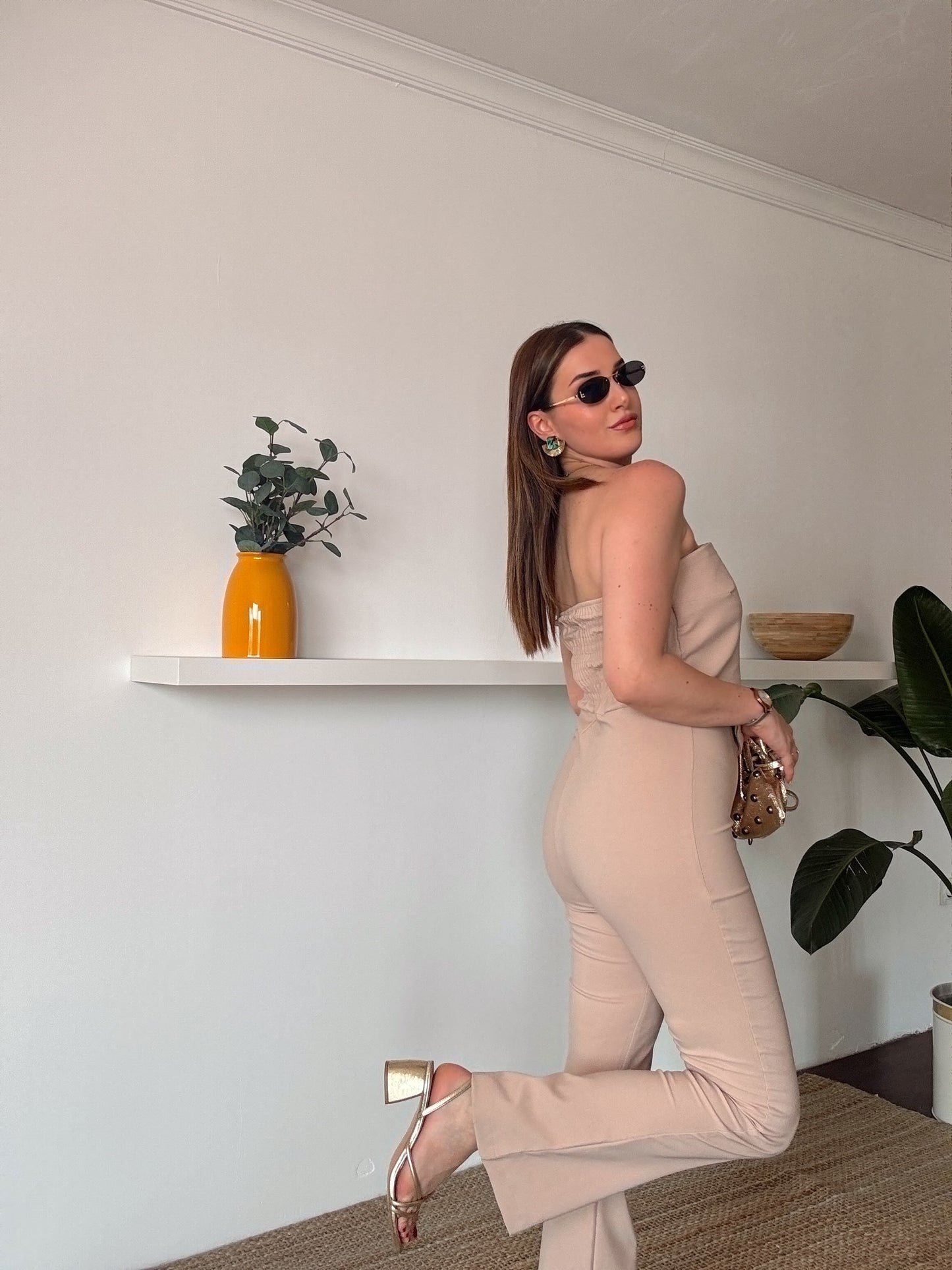 MİLENA gold düğme detaylı tulum TAŞ