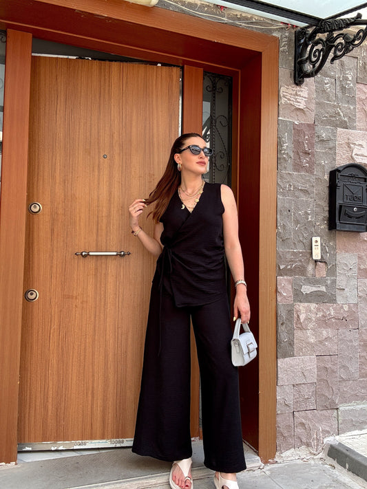 Bel Bağlama Kruvaze Aerobin Takım Siyah