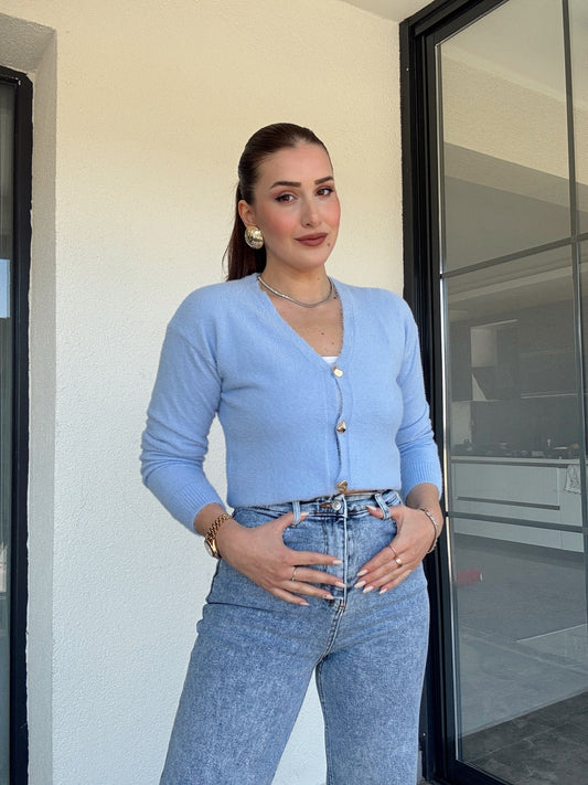 V Yaka yumoş ceket-MAVİ