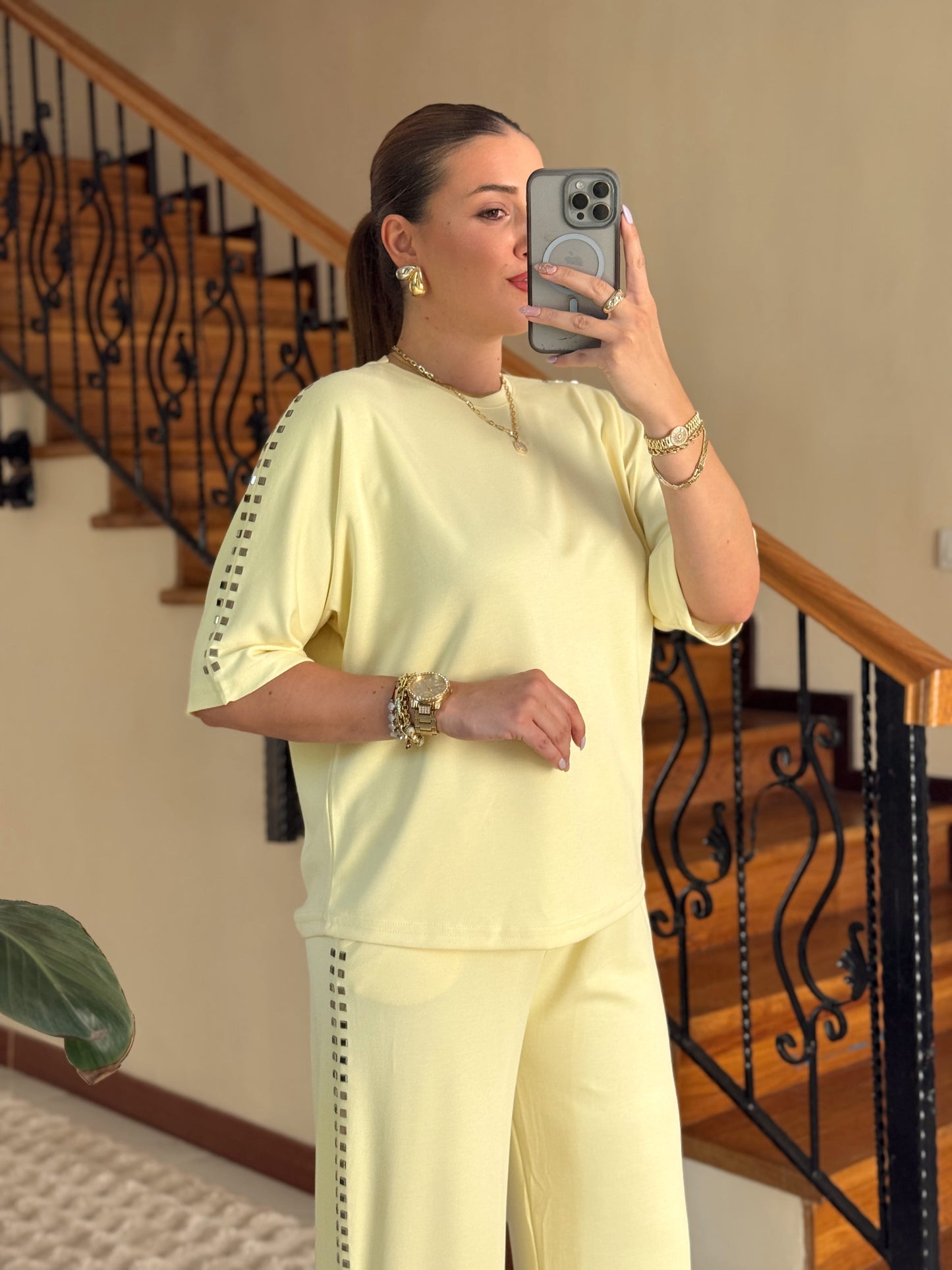 MORİNO taşlı oysh modal takım SARI