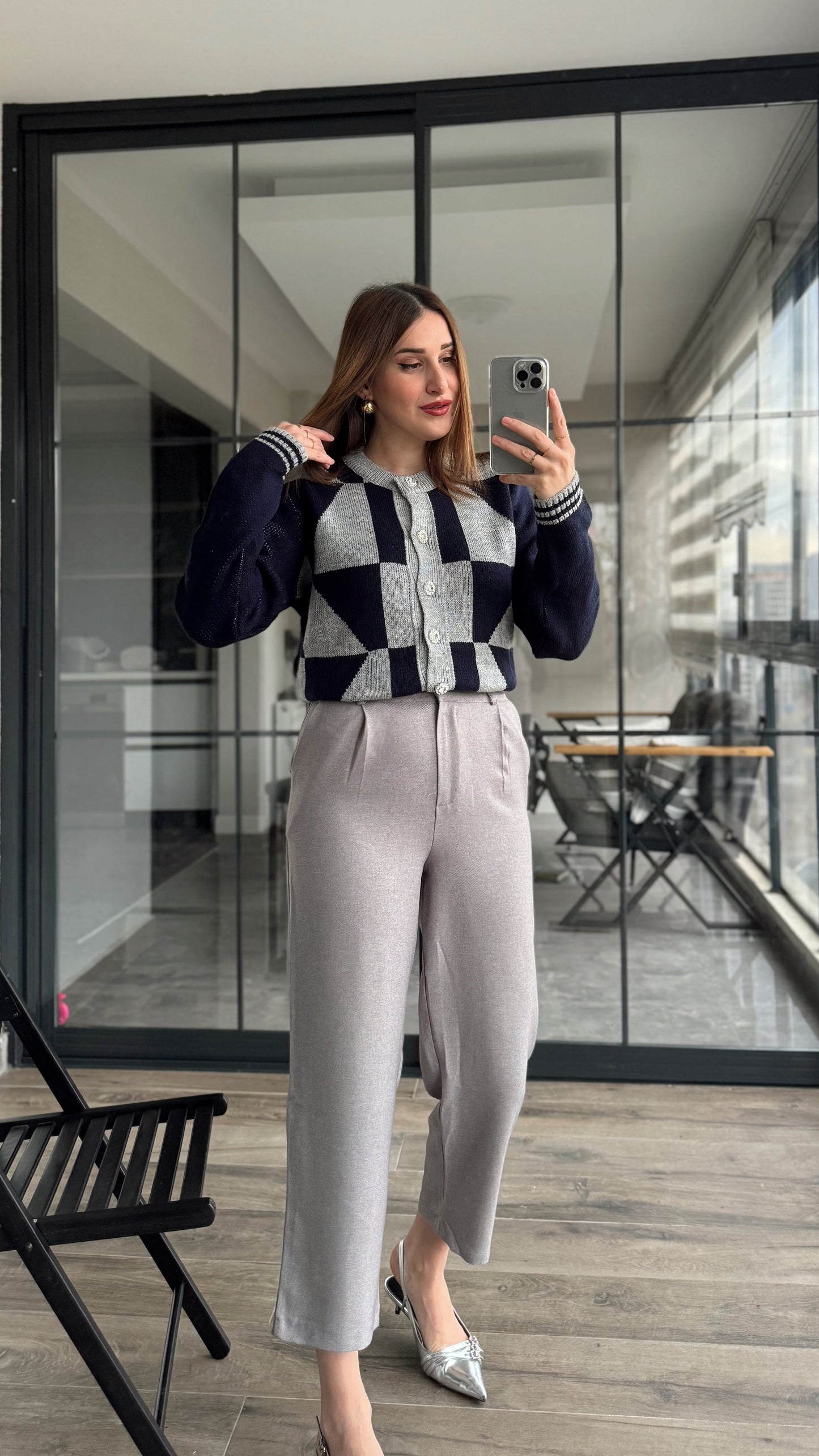 Yünefek Kumaş Fermuarlı Pantolon GRİ