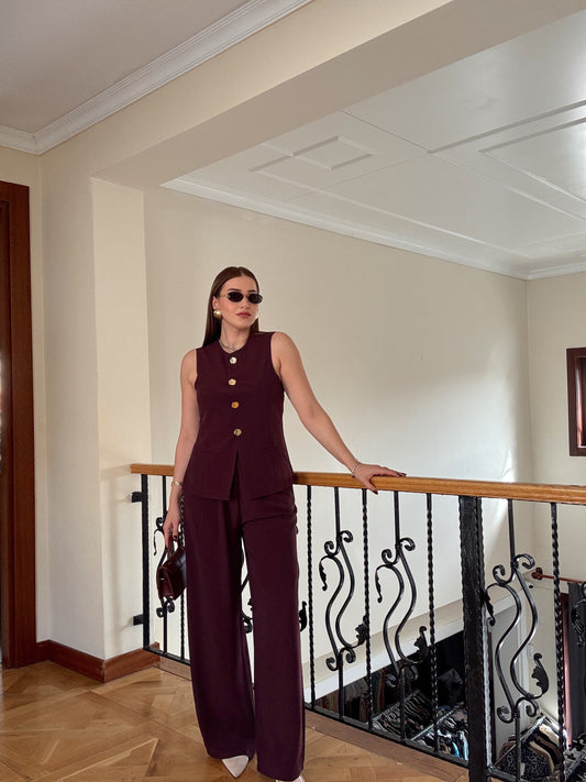 NATALİ Gold düğme ikili takım MÜRDÜM