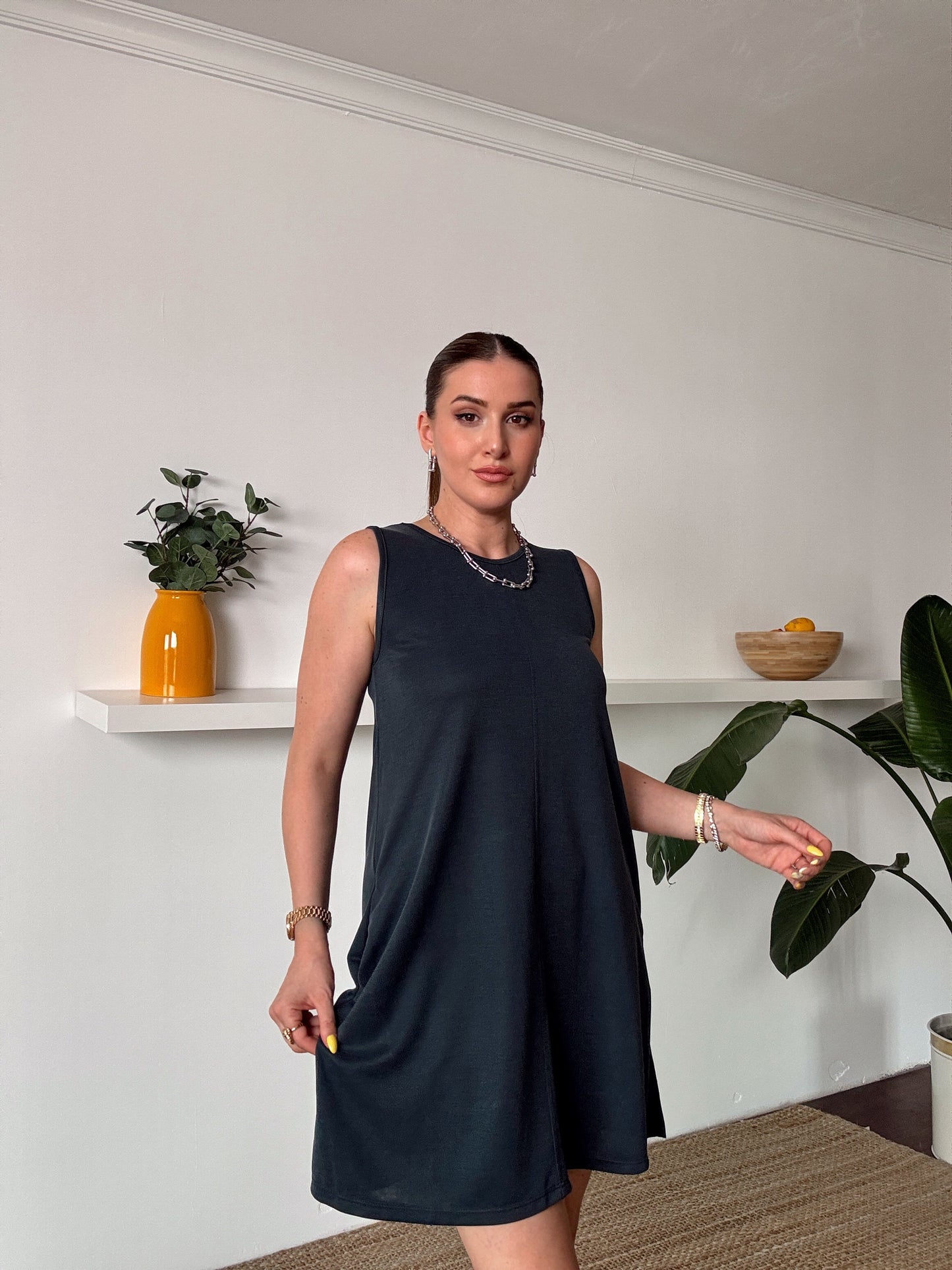 Basic Yıkamalı Elbise Füme