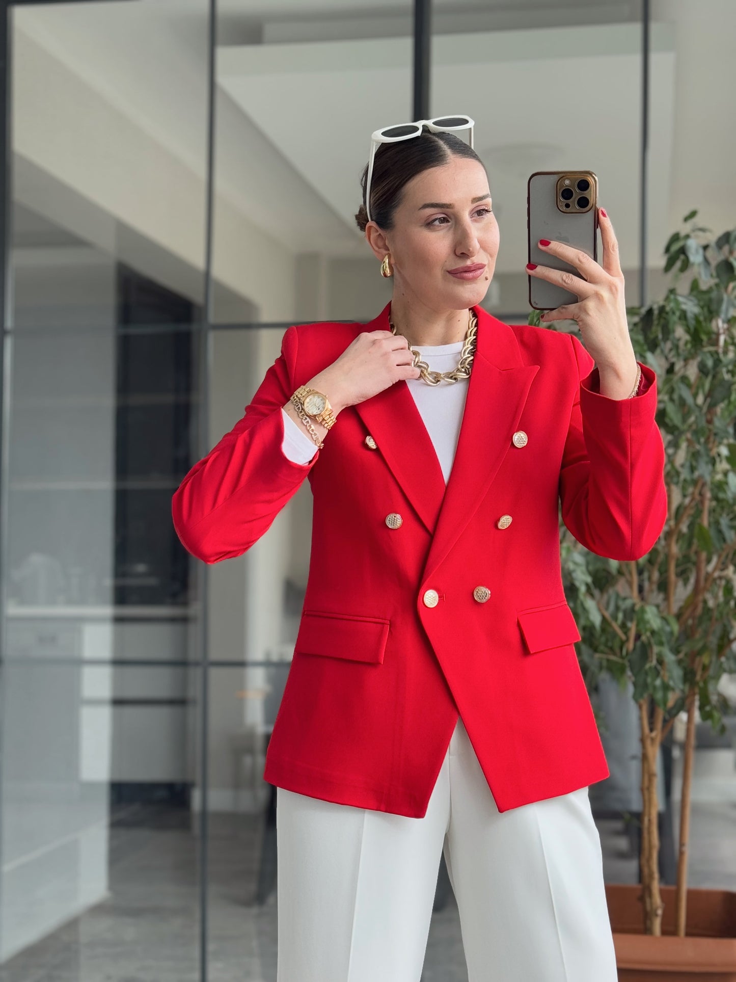 DIANA Düğmeli Astarlı Ceket - KIRMIZI