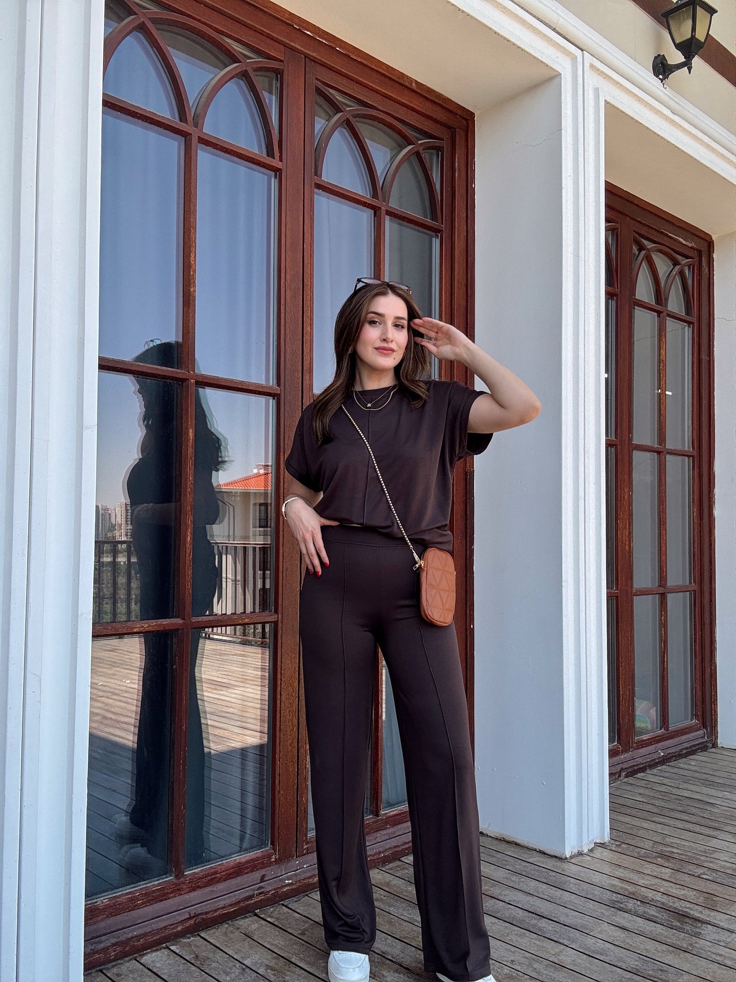 Modal kumaş çimalı ikili takım KAHVERENGİ