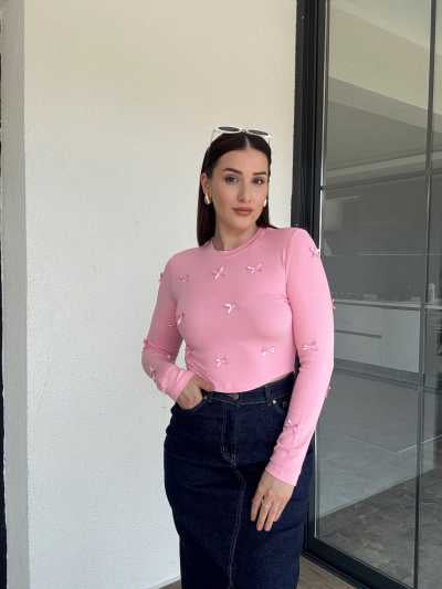 Fiyonklu Modal Bluz Pembe