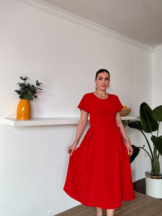 Yanları bağlama detaylı Aerobin elbise KIRMIZI