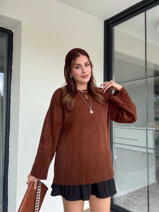 Sakallı triko kazak-KAHVERENGİ