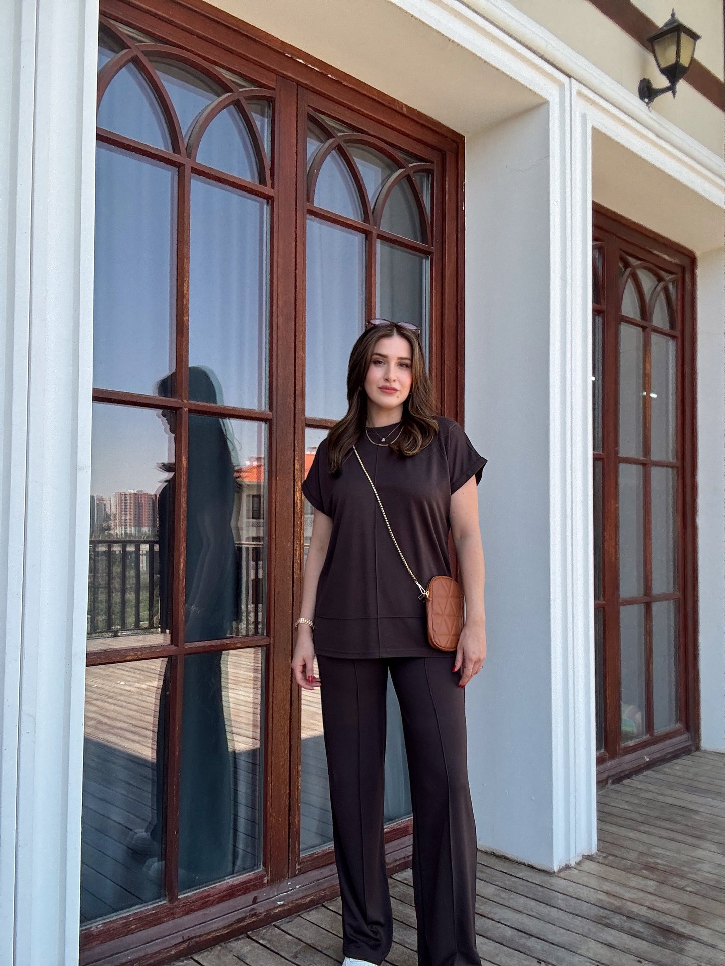 Modal kumaş çimalı ikili takım KAHVERENGİ