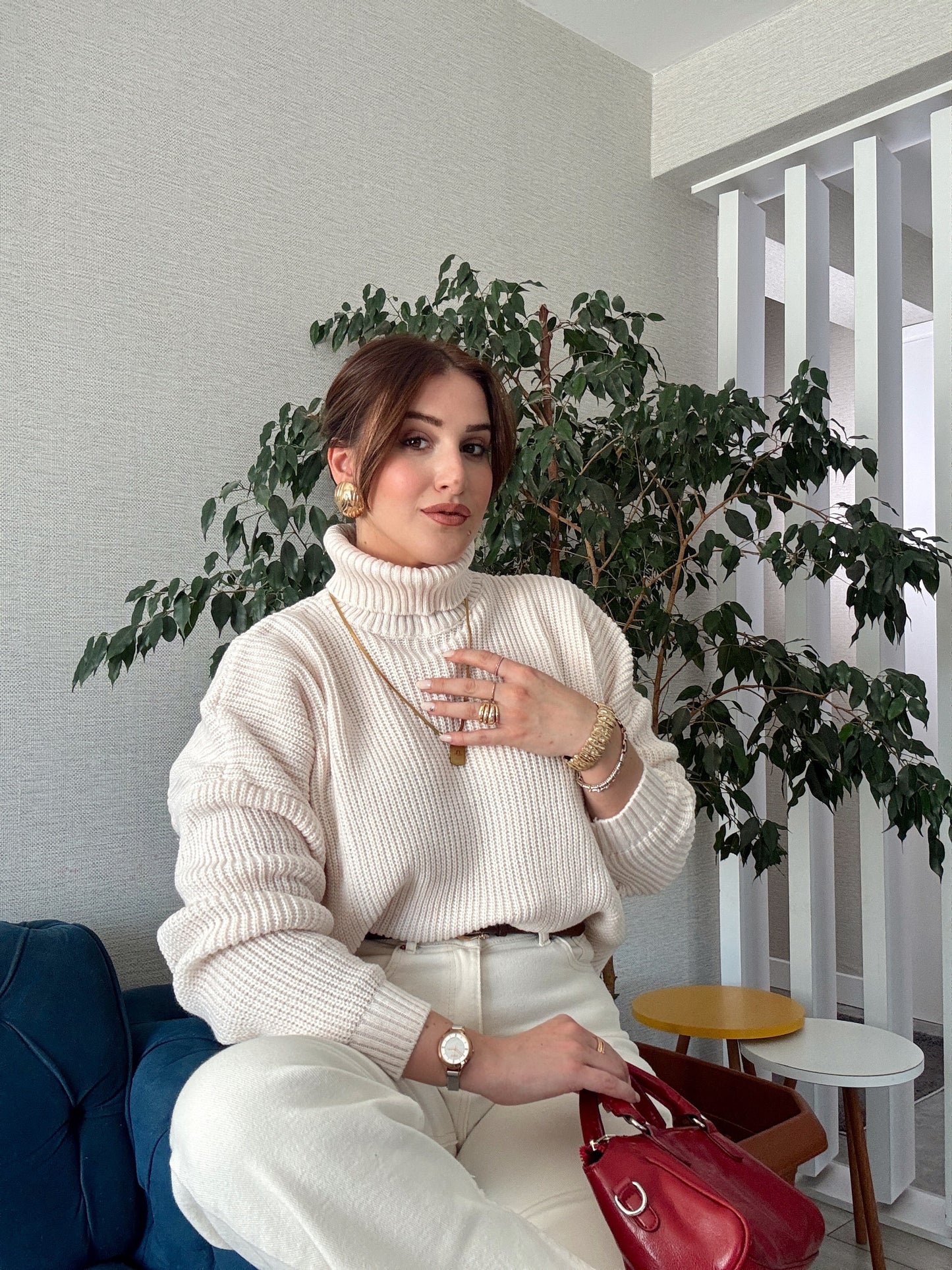 Balıkçı Yaka Selanik Örgü Kazak LATTE