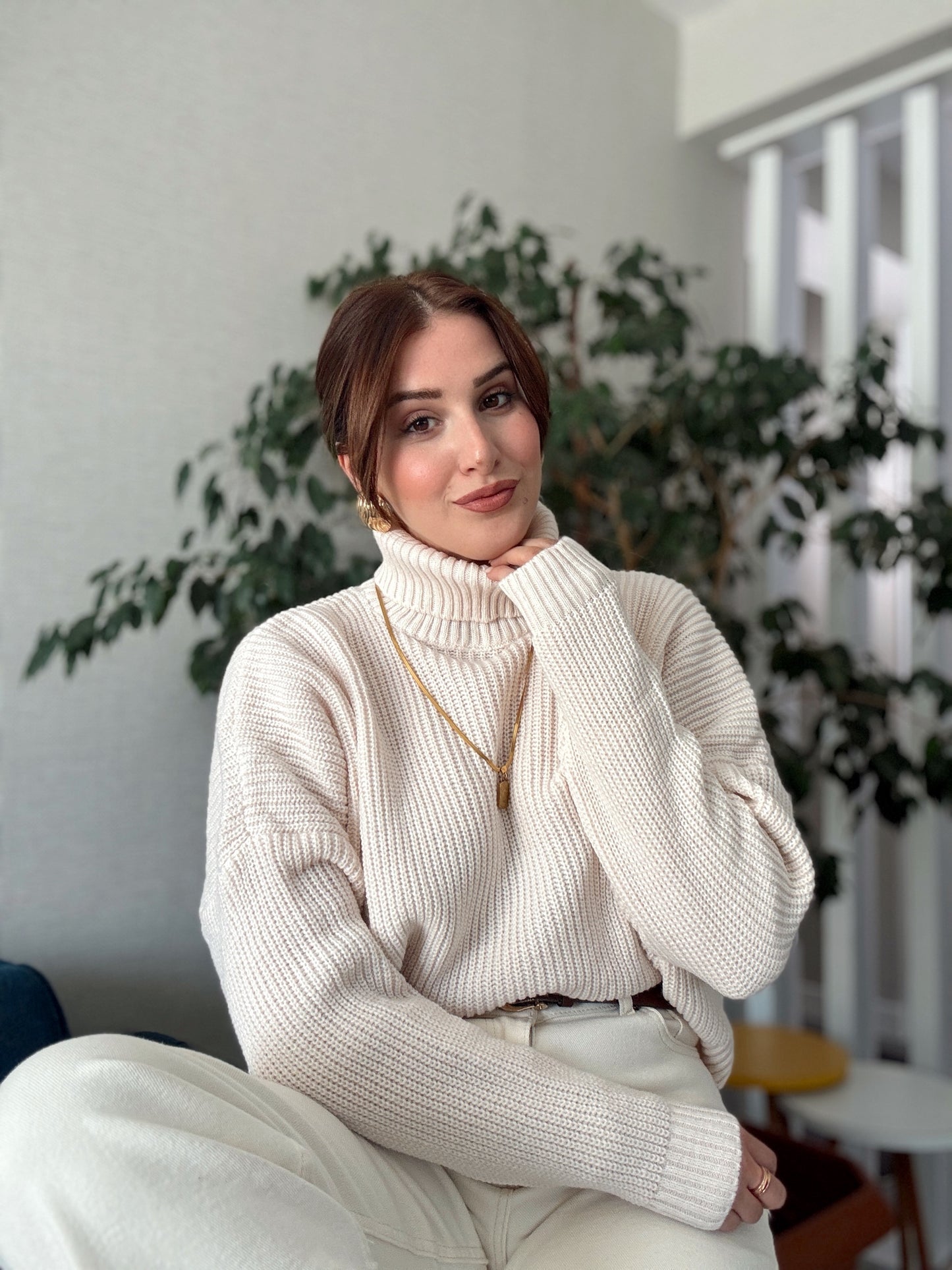 Balıkçı Yaka Selanik Örgü Kazak LATTE