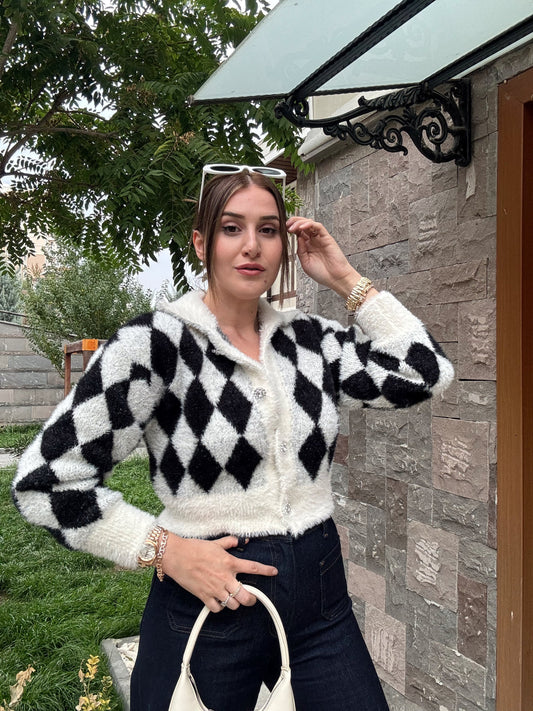 Baklava Desen Premium Sakal Hırka - SİYAH