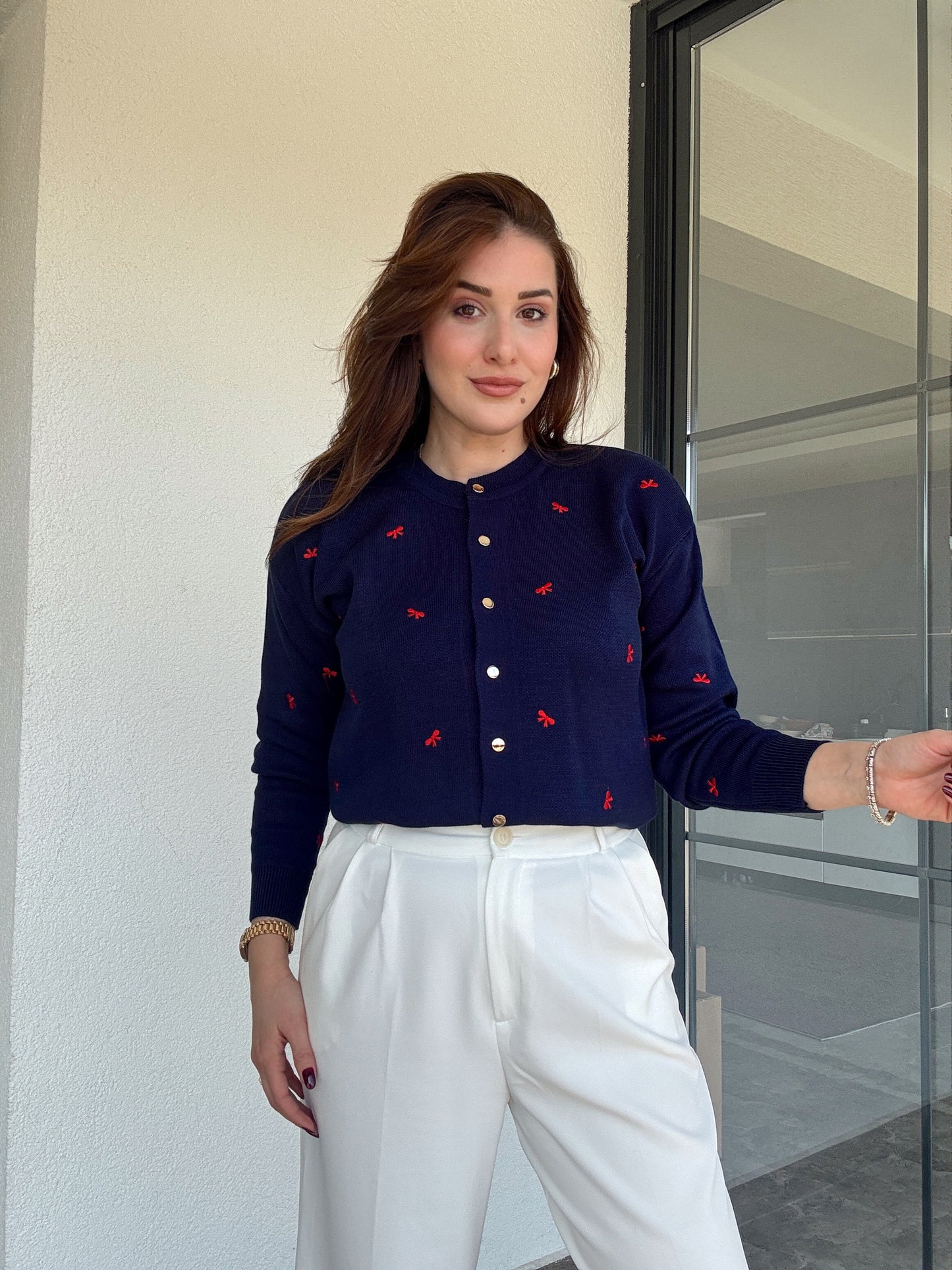 Kurdele nakış işlemeli hırka LACİVERT