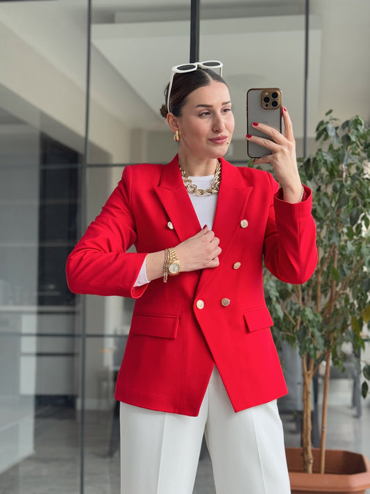 DIANA Düğmeli Astarlı Ceket - KIRMIZI