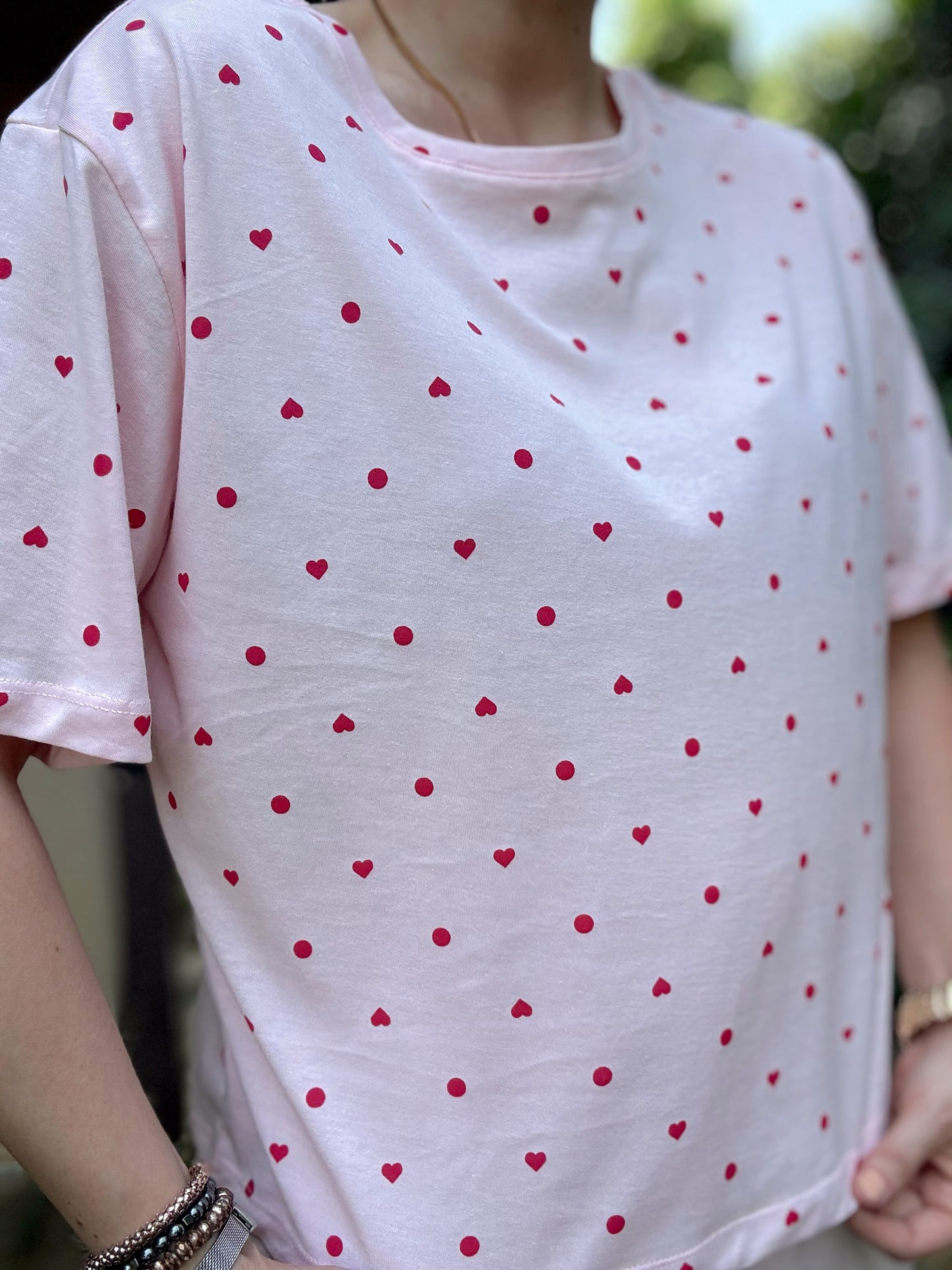 Desenli Şortlu Pijama Takımı PEMBE KIRMIZI