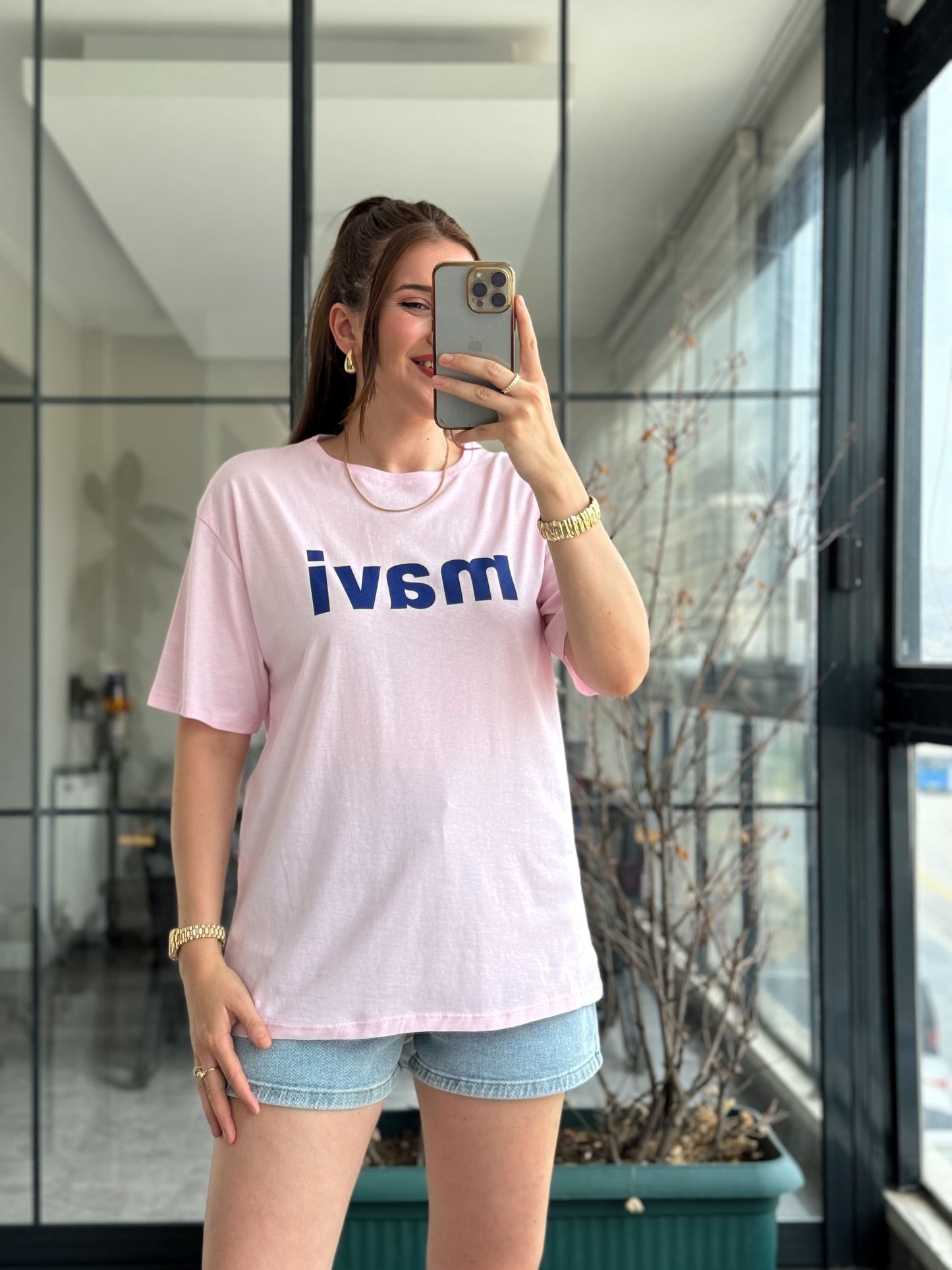 MV Baskılı Organik Tişört - TOZ PEMBE