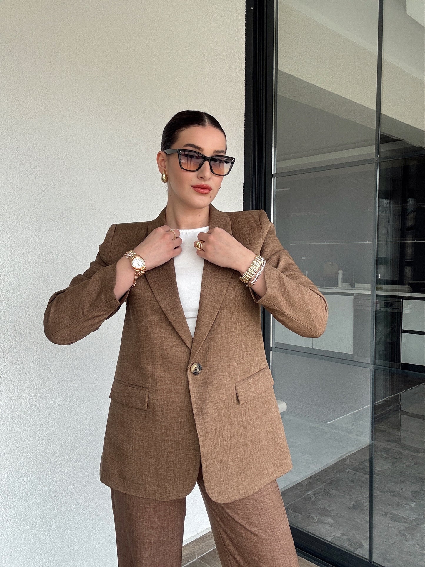 Molly Astarlı Keten Ceket - KAHVERENGİ