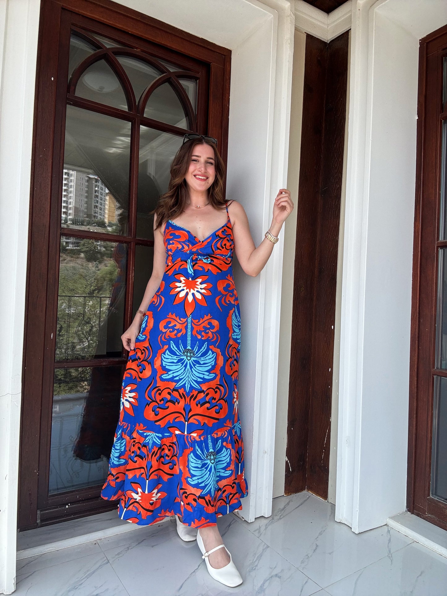 KRS Model Askılı Uzun Elbise - MAVİ