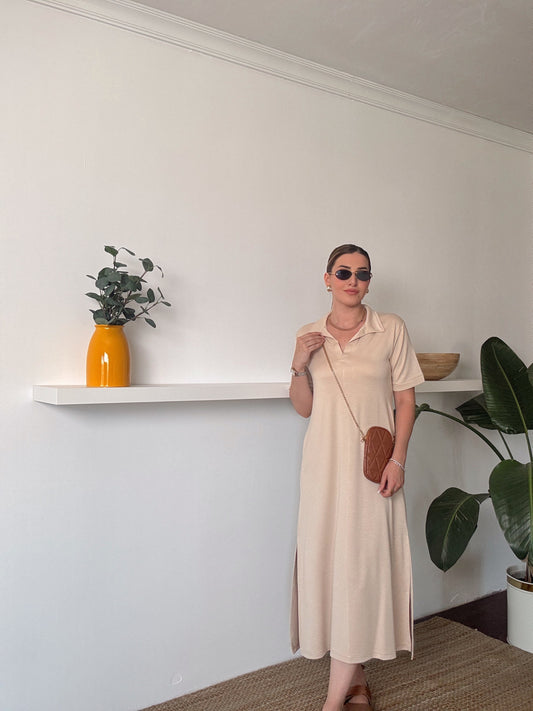Polo yaka Modal Kumaş Elbise Taş