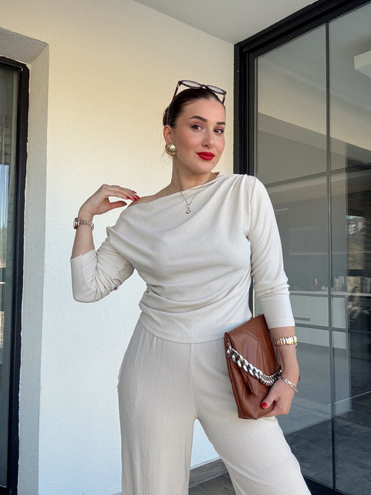 Ağaç kabuğu desenli 2 parça takım BEJ