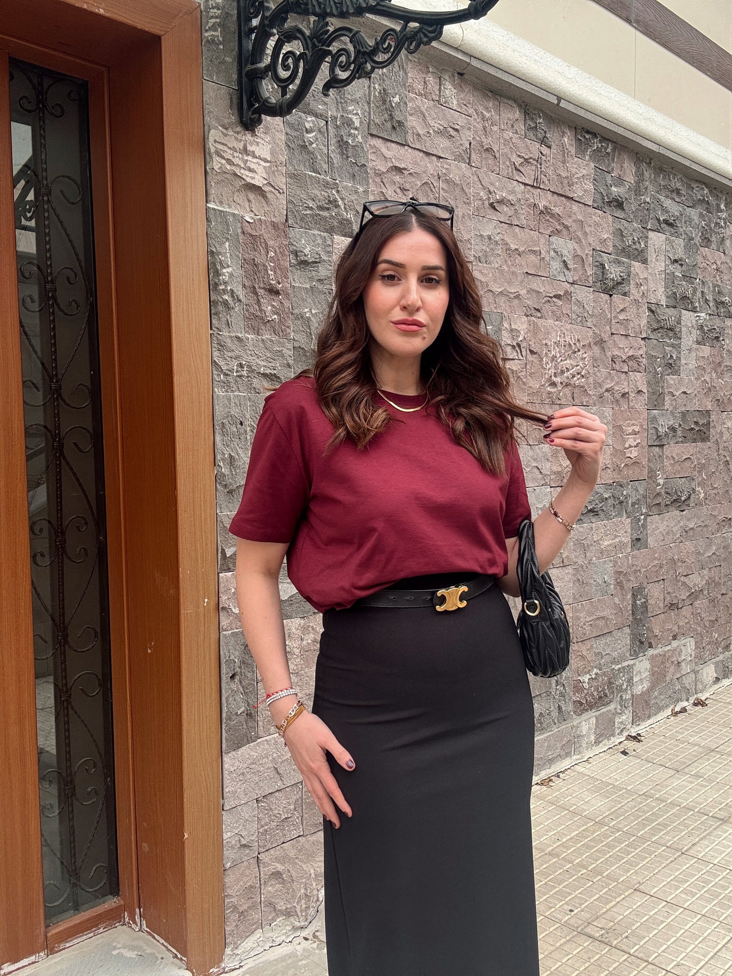 Bisiklet Yaka Basic Tişört BORDO