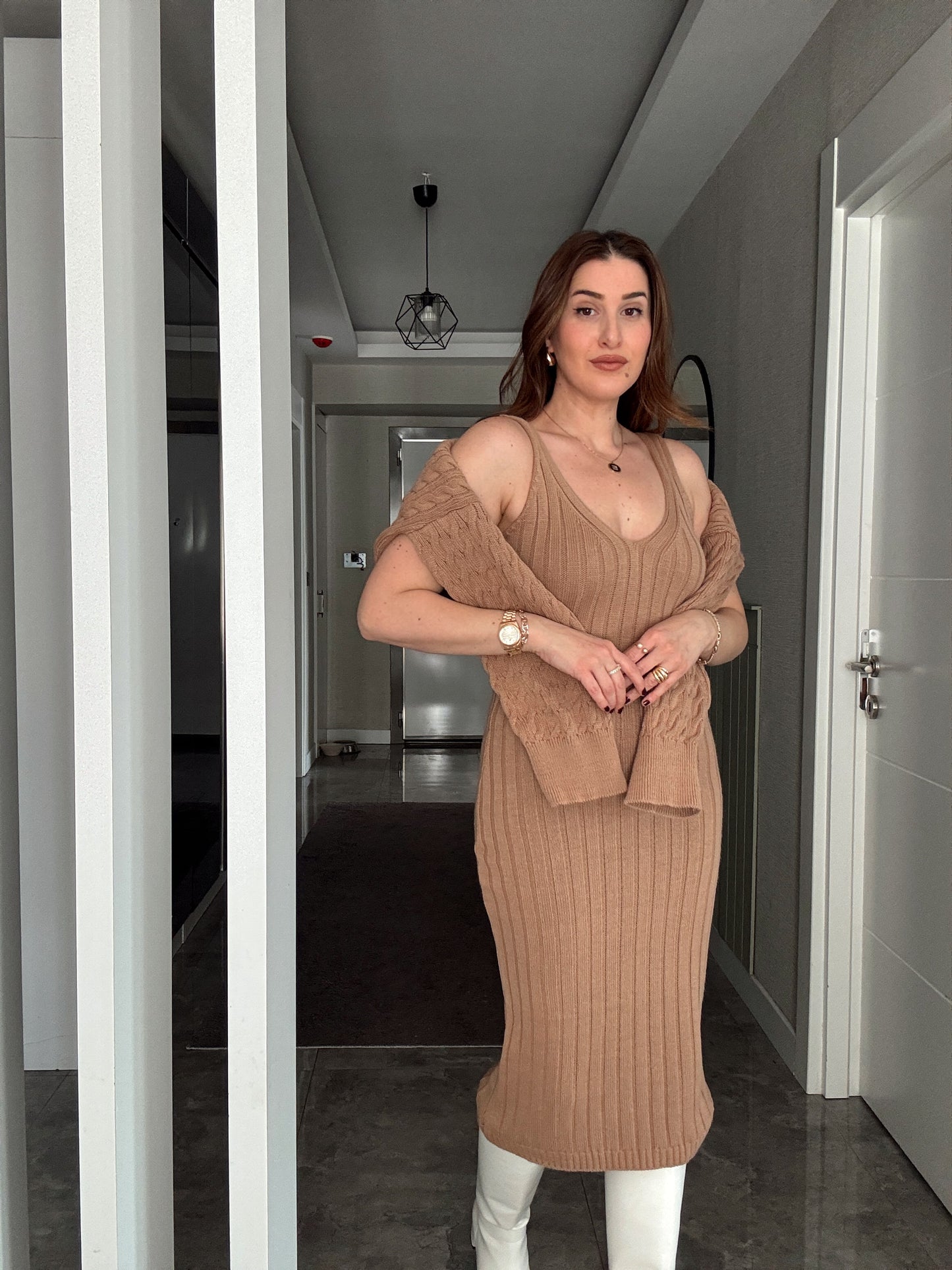 Balıkçı Saç Örgü Jileli Takım -CAMEL