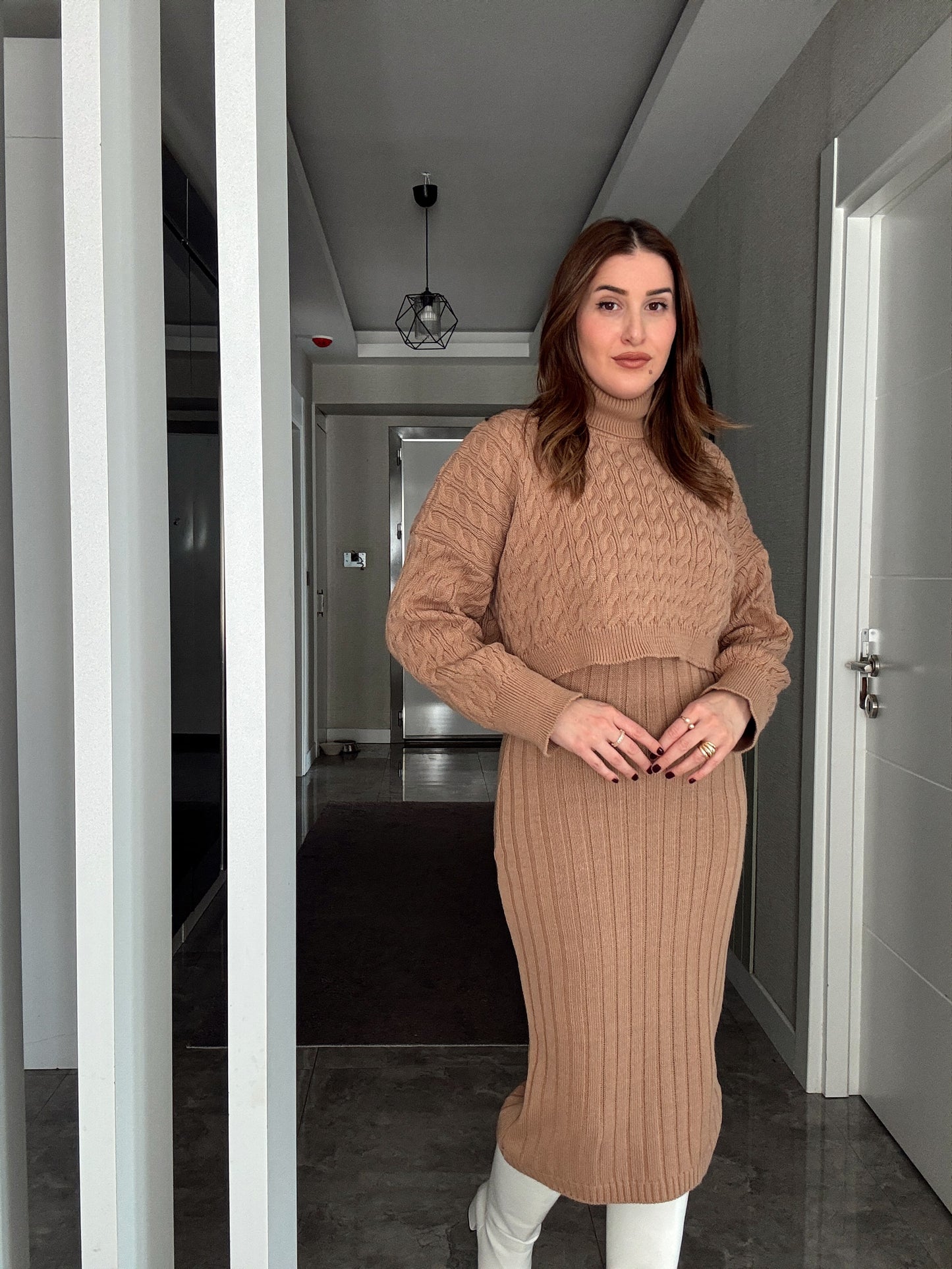 Balıkçı Saç Örgü Jileli Takım -CAMEL