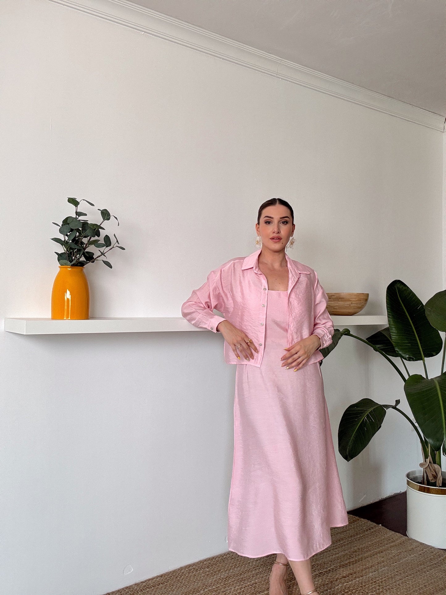 VİENA gömlek elbise ikili takım Pembe