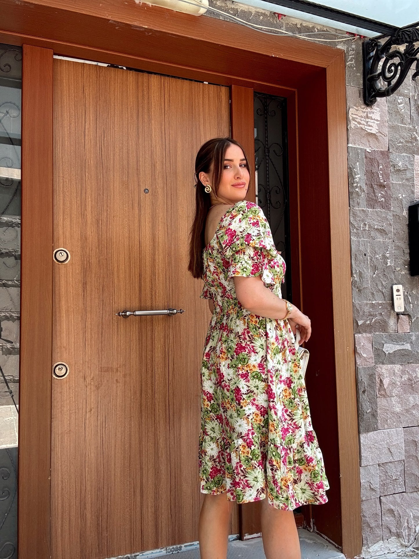 Madonna yaka gipeli elbise -YEŞİL