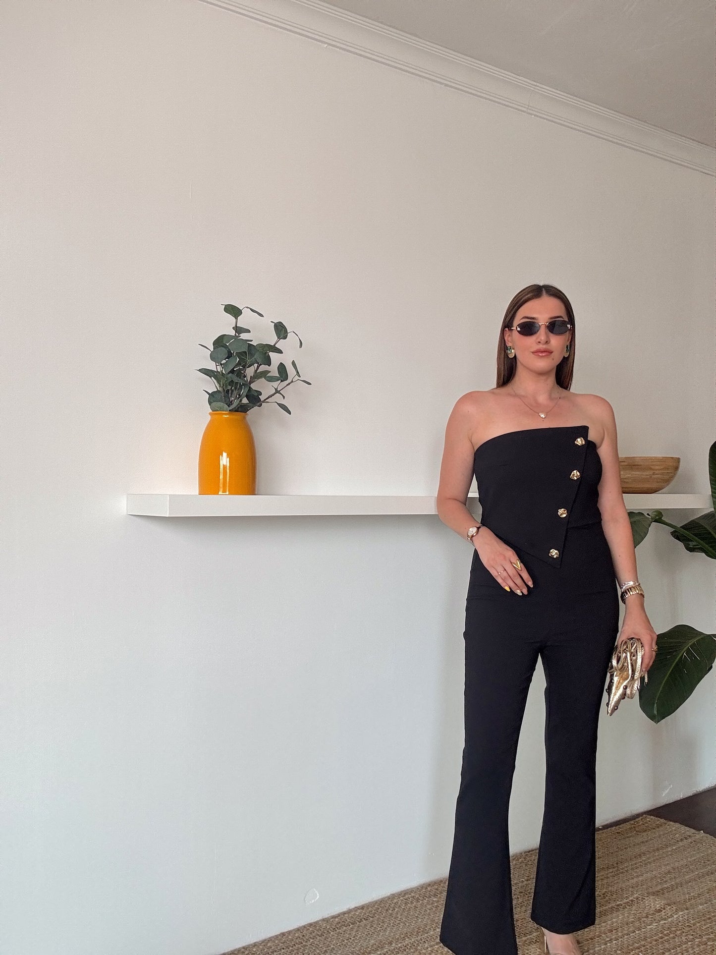 MİLENA gold düğme detaylı tulum SİYAH
