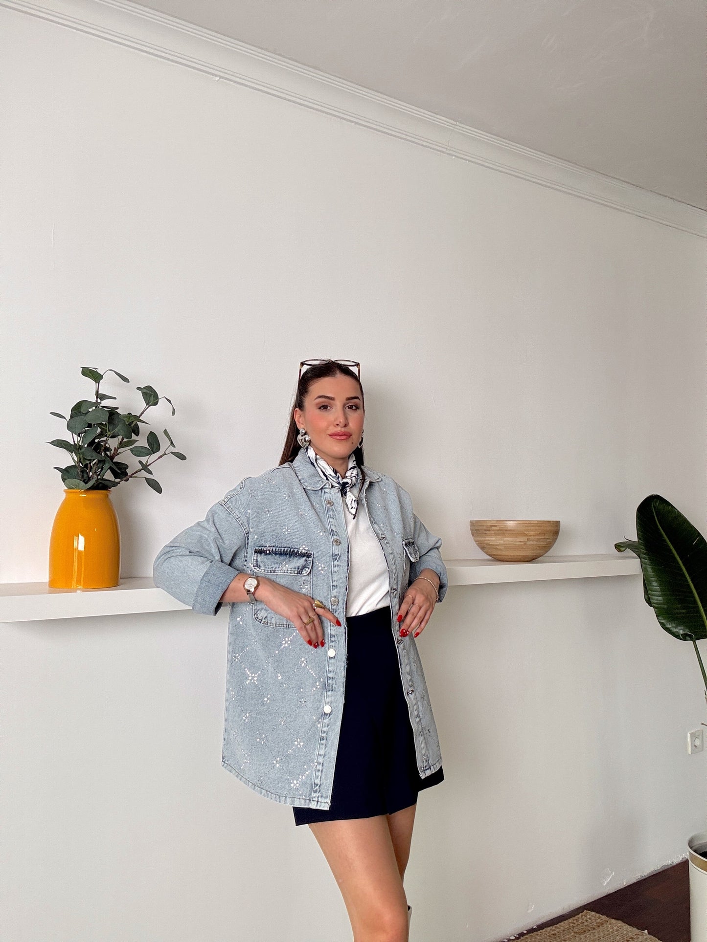 Damla Taşlı Jean Ceket Mavi
