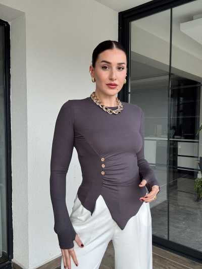 Asimetrik kesim düğmeli badi-FÜME