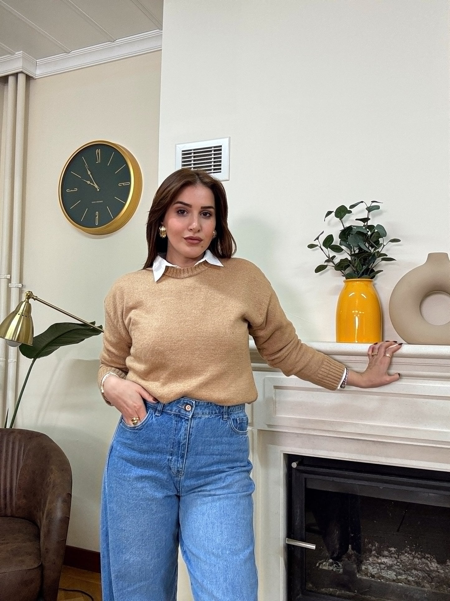 Yumoş simit yaka kazak-CAMEL