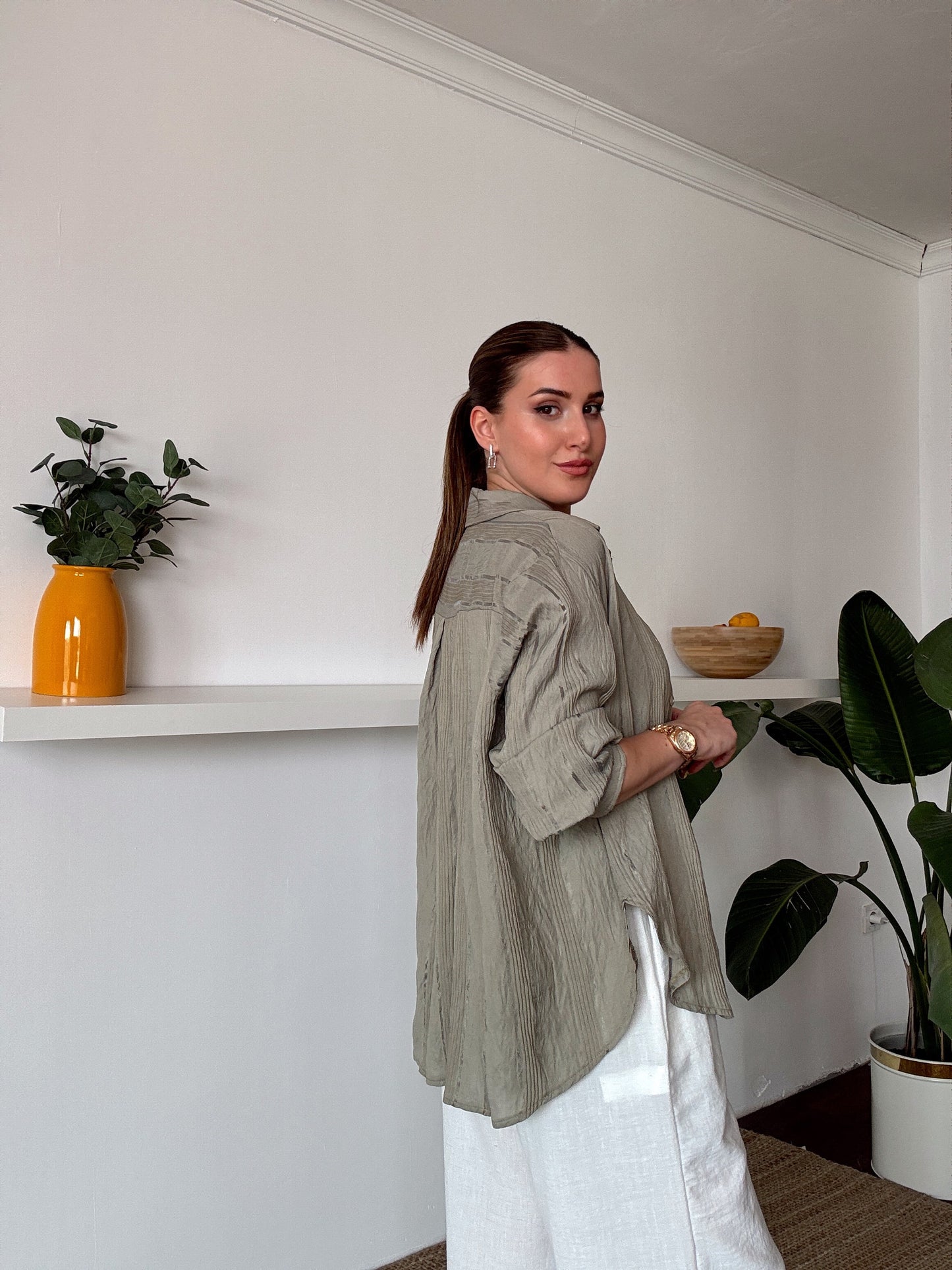 Crush çizgili atletli basic gömlek HAKİ